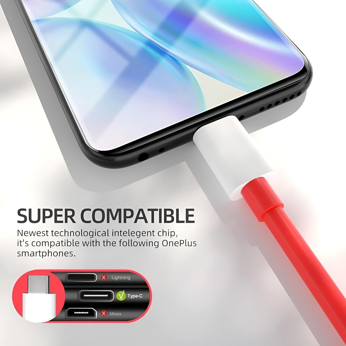 OBBLESS 80W Warp SuperVooc Fast Charger Cable | USB to Type C | For OnePlus 11/10 Pro/10R/9R/8T/Nord CE 2 Lite/CE 3 Lite | Red