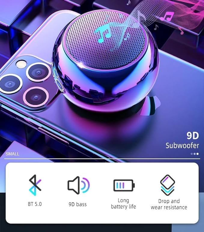 OBBLESS JBL Ultra Mini Wireless Bluetooth Speaker – Heavy Metal Electroplated Round Design & Quick Charge, Long Battery Life, Wireless Control (Multicolor, Pack of 1)