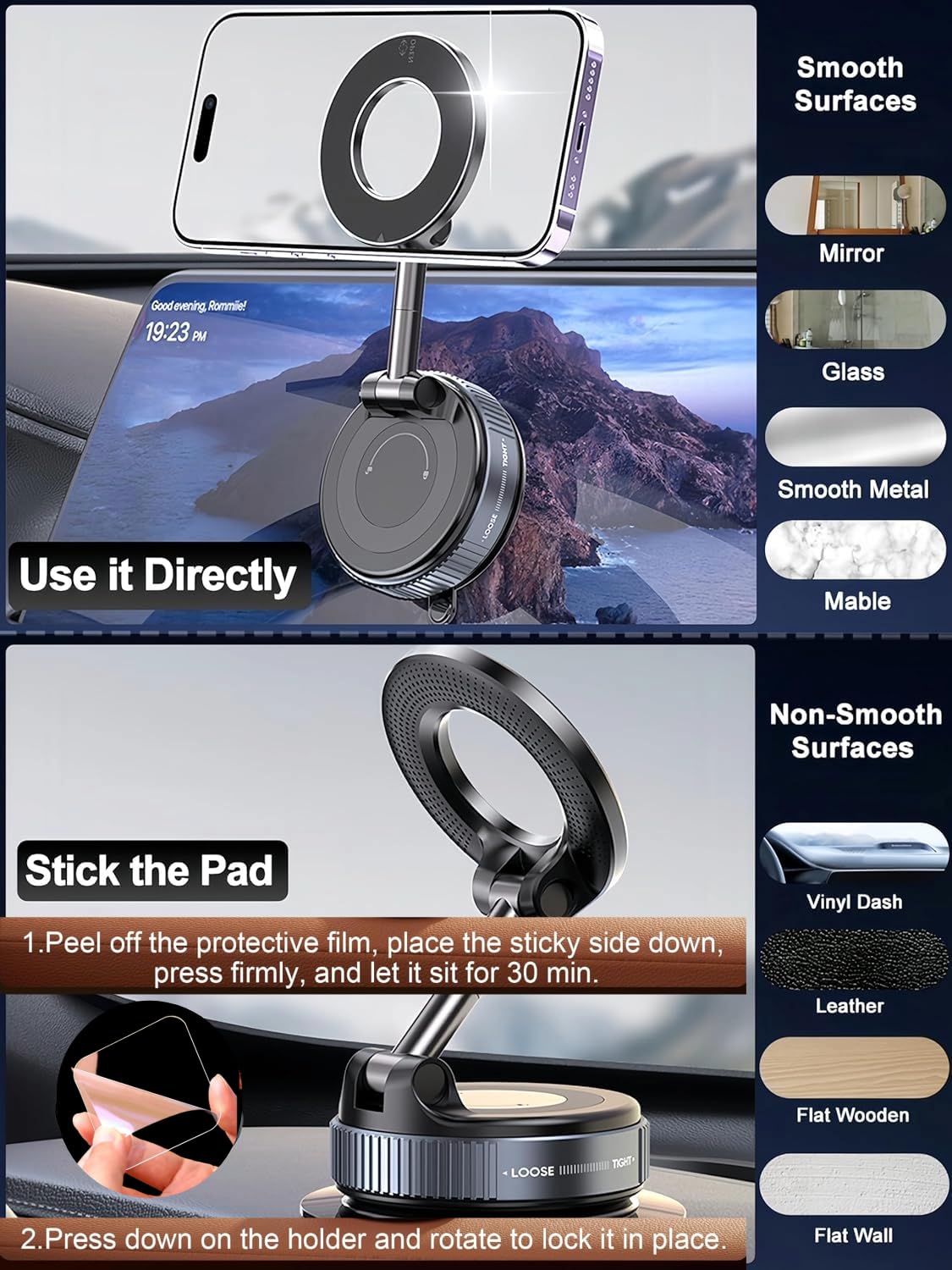 OBBLESS 360° Vacuum Magnetic Phone Holder – Universal Car Mount with Strong Suction Cup | Hands-Free Mount for Car, Mirror, Gym & Shower (Extended)
