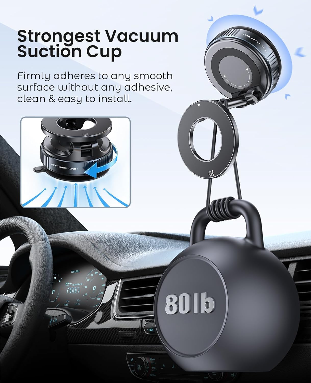 OBBLESS 360° Vacuum Magnetic Phone Holder – Universal Car Mount with Strong Suction Cup | Hands-Free Mount for Car, Mirror, Gym & Shower (Extended)