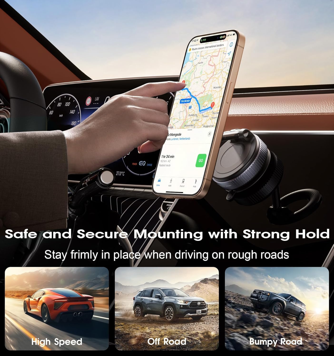 OBBLESS 360° Vacuum Magnetic Phone Holder – Universal Car Mount with Strong Suction Cup | Hands-Free Mount for Car, Mirror, Gym & Shower (Extended)