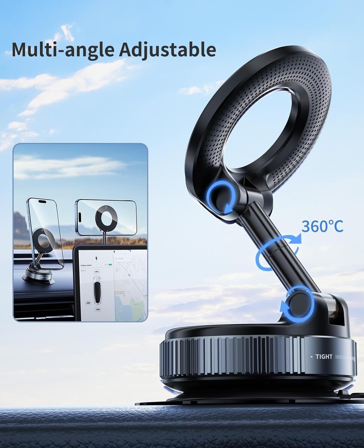 OBBLESS 360° Vacuum Magnetic Phone Holder – Universal Car Mount with Strong Suction Cup | Hands-Free Mount for Car, Mirror, Gym & Shower (Extended)