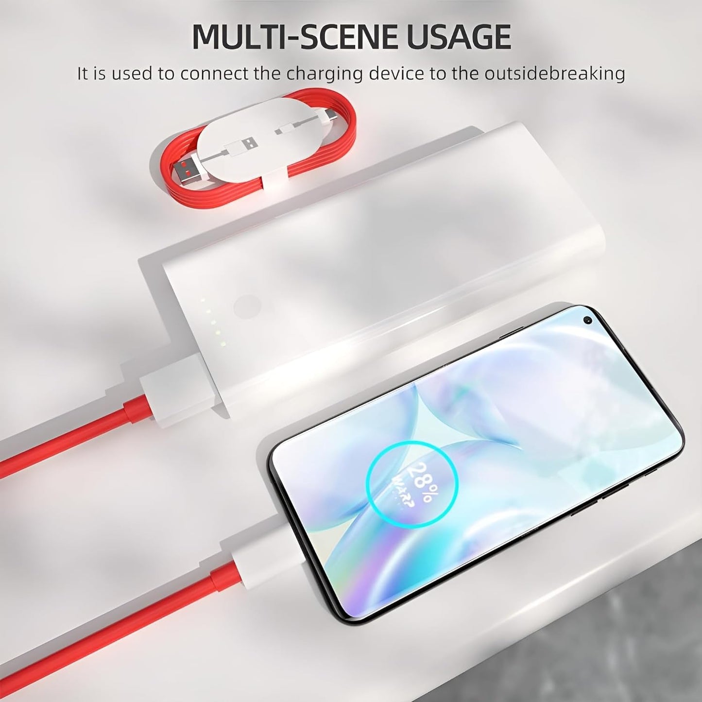 OBBLESS 80W Warp SuperVooc Fast Charger Cable | USB to Type C | For OnePlus 11/10 Pro/10R/9R/8T/Nord CE 2 Lite/CE 3 Lite | Red