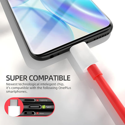 OBBLESS 80W Warp SuperVooc Fast Charger Cable | USB to Type C | For OnePlus 11/10 Pro/10R/9R/8T/Nord CE 2 Lite/CE 3 Lite | Red