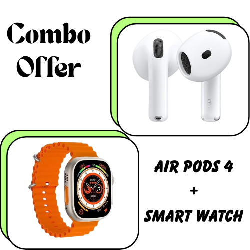 Obbless AirPods 4 + AIRTREE T900 Smart Watch Combo – Wireless Earbuds with H2 Chip & Latest Fitness Smartwatch